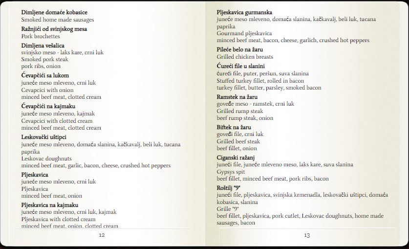 Restoran Devetka menu